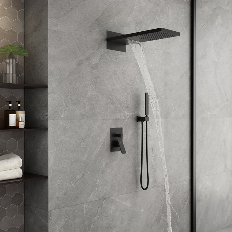 Matte Black Dual-Function Rain Shower System with Handheld Spray