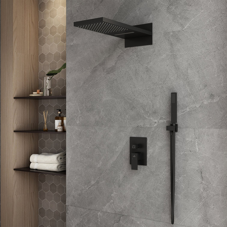 Matte Black Dual-Function Rain Shower System with Handheld Spray