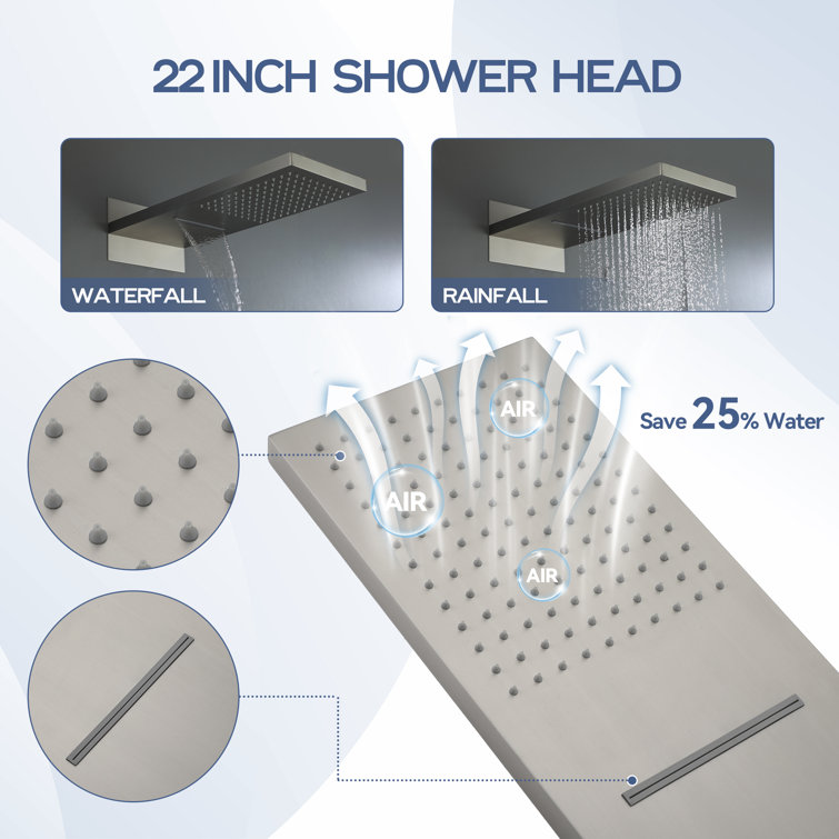 Brushed Nickel Dual-Function Rainfall Shower System with Handheld