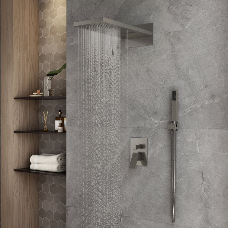 Brushed Nickel Dual-Function Rainfall Shower System with Handheld