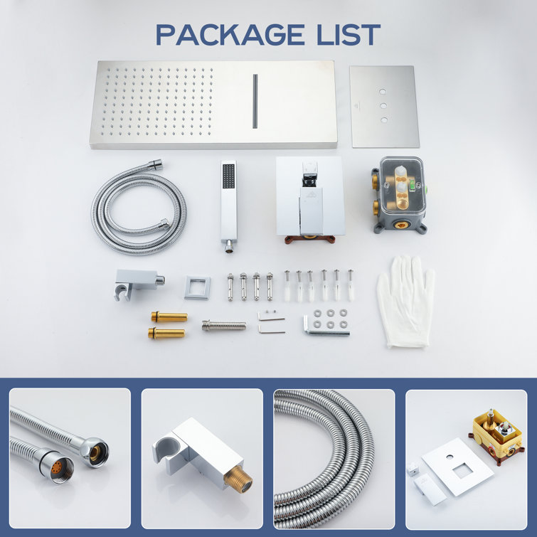 Large Chrome Dual Rain Shower System with Handheld Spray