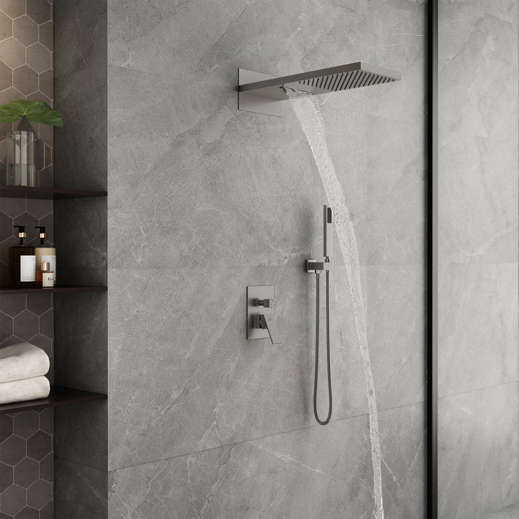 Brushed Nickel Dual-Function Rainfall Shower System with Handheld