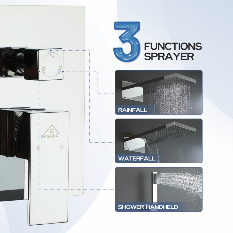 Large Chrome Dual Rain Shower System with Handheld Spray