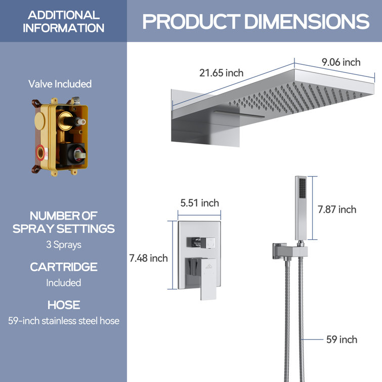 Large Chrome Dual Rain Shower System with Handheld Spray
