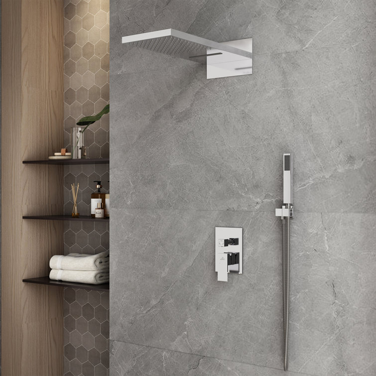 Large Chrome Dual Rain Shower System with Handheld Spray