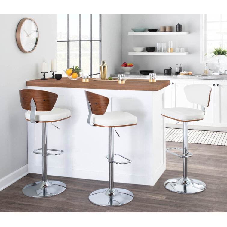 Ravinia Adjustable White Faux Leather Swivel Barstools, Set of 3