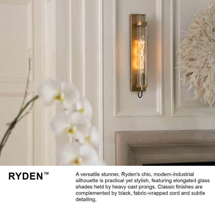 Ryden Heritage Brass Cylinder Sconce with Clear Glass Shade
