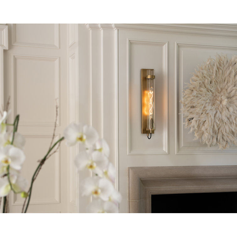 Ryden Heritage Brass Cylinder Sconce with Clear Glass Shade