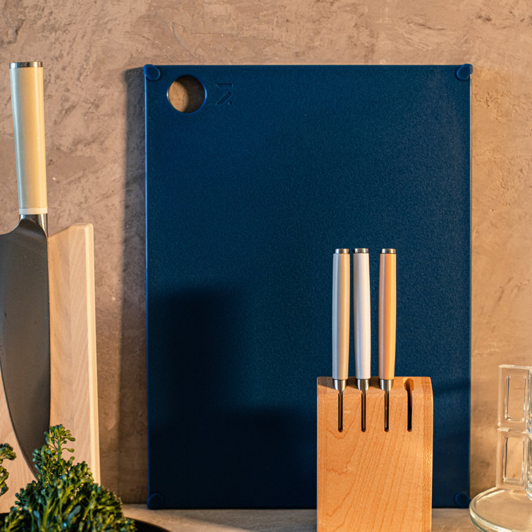 Blue Rectangular BPA-Free Plastic Cutting Board with Silicone Corners