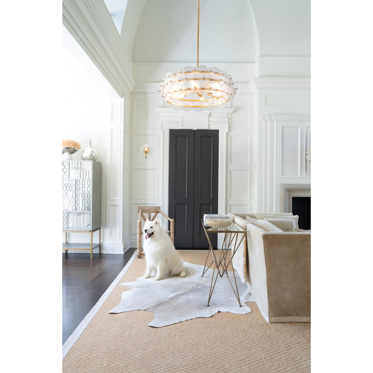 Rene Distressed Brass 6-Light Drum Chandelier with Clear Pressed Glass