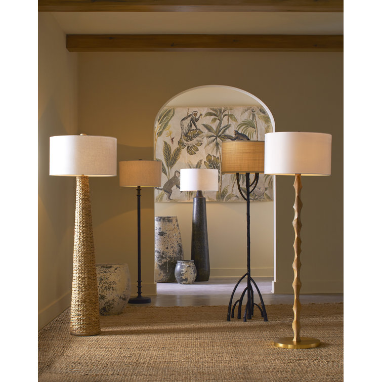 Natural Woven Floor Lamp with Off-White Linen Shade
