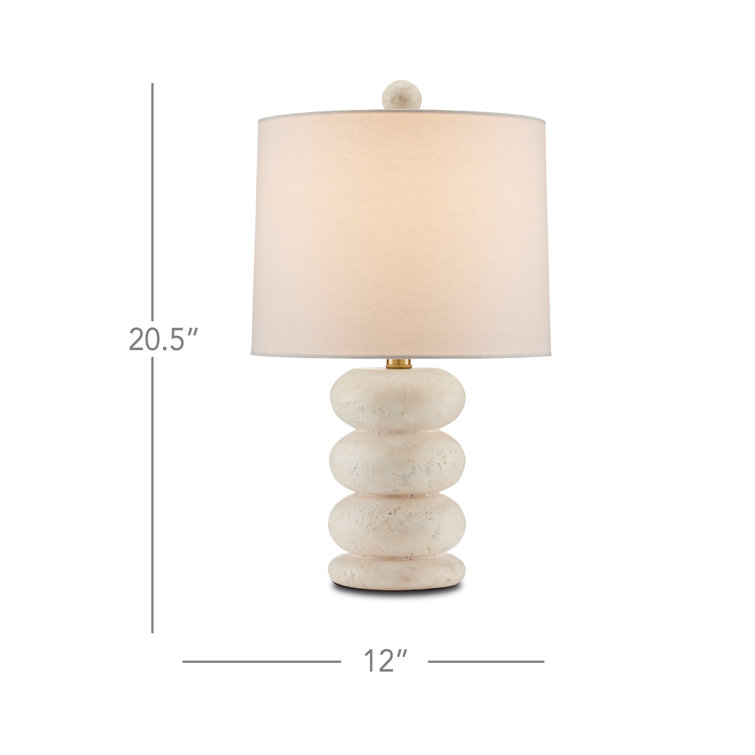 Beige Travertine Table Lamp with Bone Linen Shade