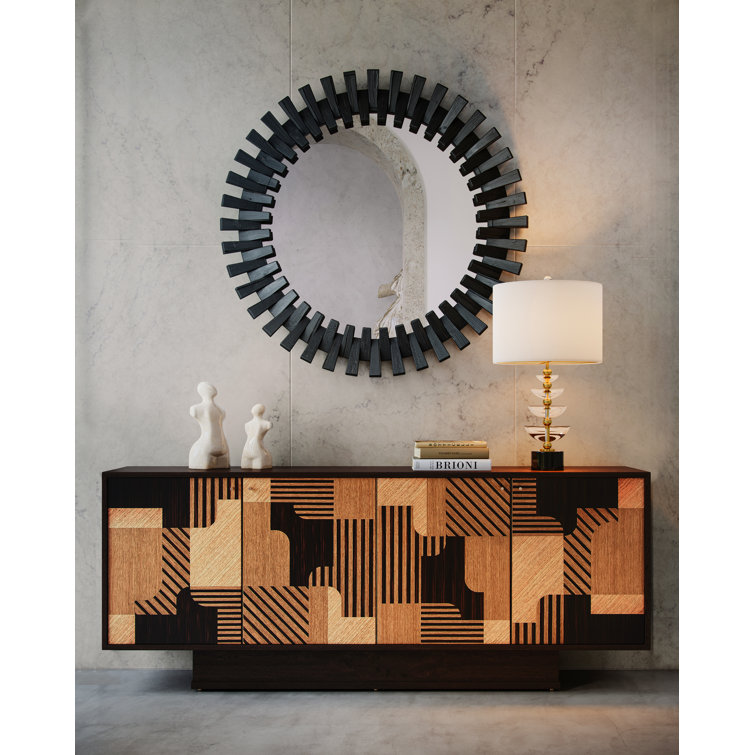 Memphis Natural and Espresso Wood Sideboard with Brass Accents