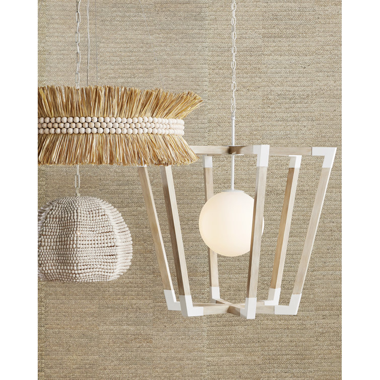 Eulalie Whitewash Wood Beaded Pendant Light, 19" Diameter