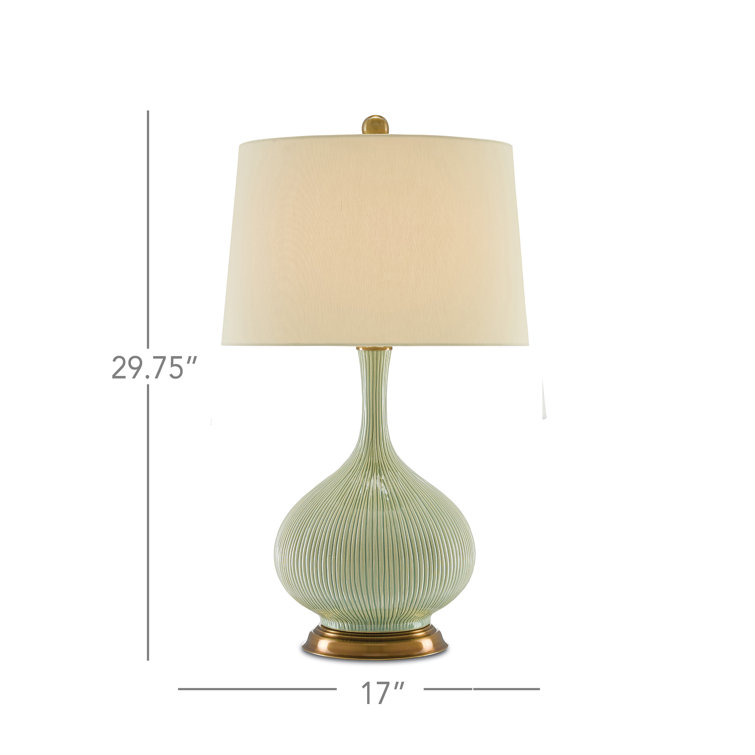 Cait Green Ceramic Table Lamp with Tan Linen Shade