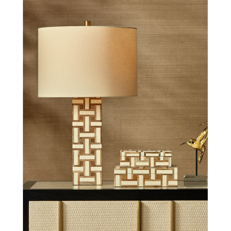 Aarna Natural and Ivory Wood Table Lamp with Beige Linen Shade