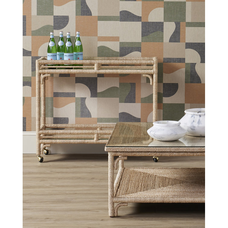 Natural Abaca Rope Bar Cart with Glass Shelves and Casters