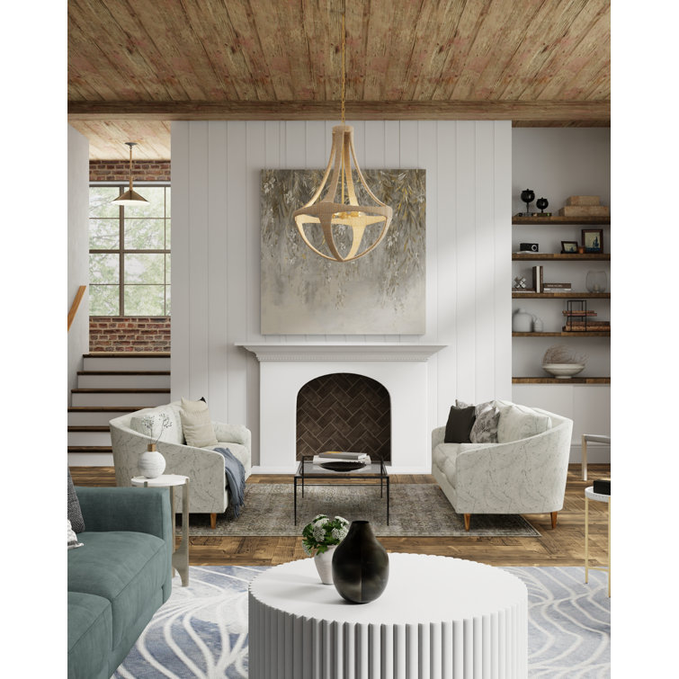 Natural and Gold Leaf Rope 4-Light Chandelier