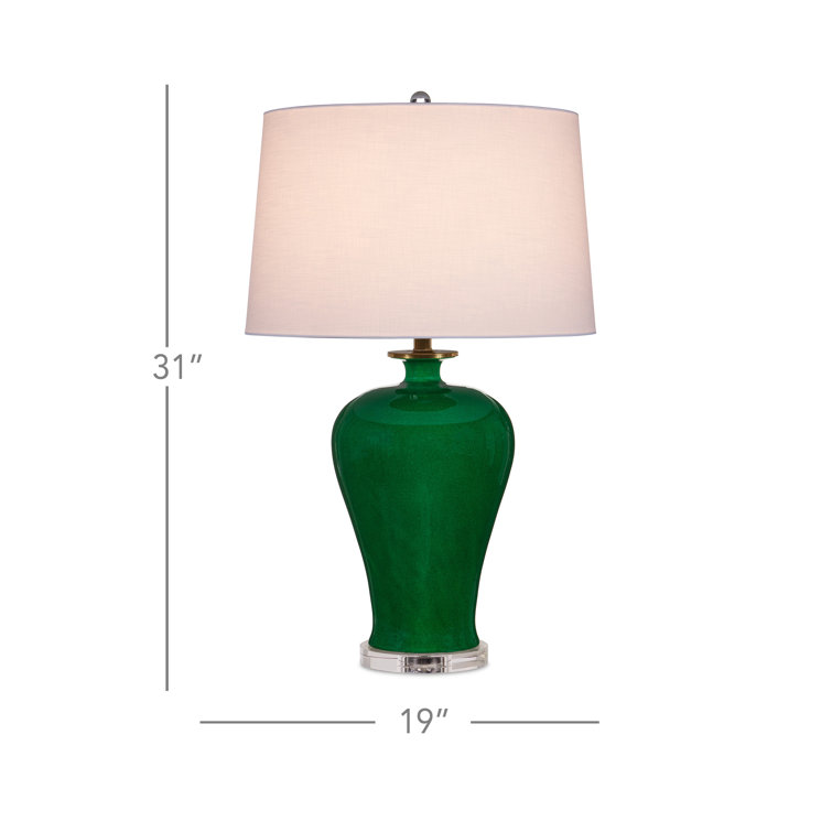 Imperial Green Porcelain Table Lamp with Off-White Linen Shade