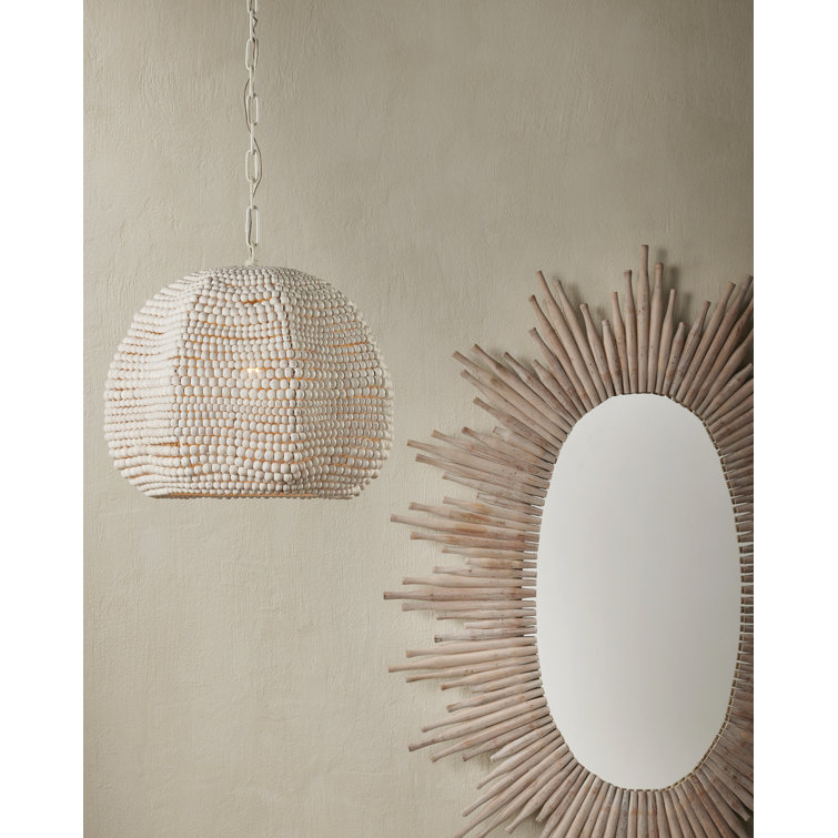 Eulalie Whitewash Wood Beaded Pendant Light, 19" Diameter