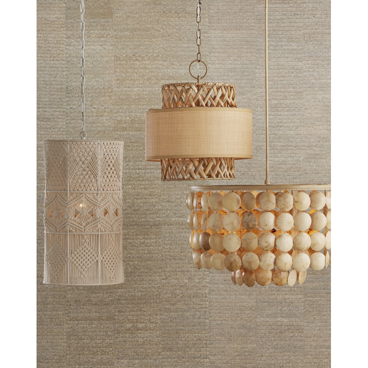 Khaki Natural Water Hyacinth Drum Pendant Light