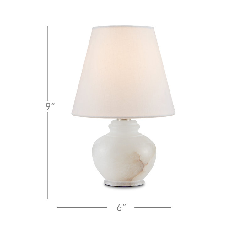White Alabaster Mini Table Lamp with Linen Shade