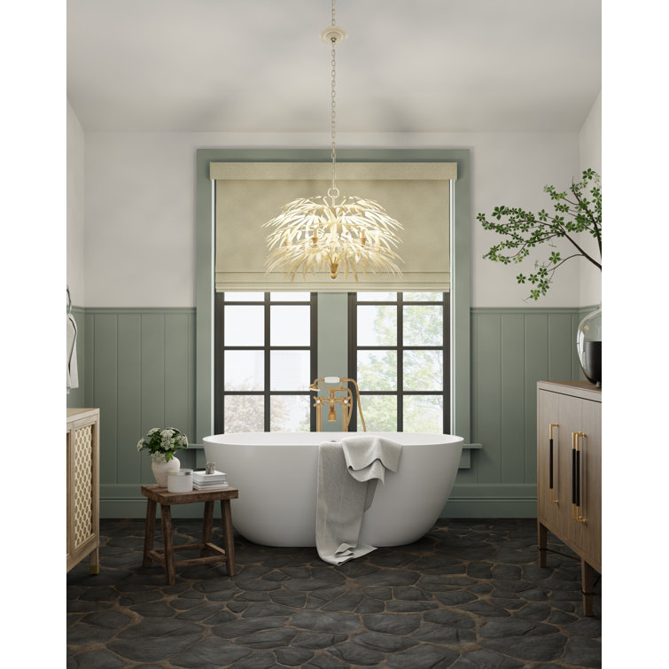 Coco Cream and Ivory 5-Light Bamboo Leaf Chandelier