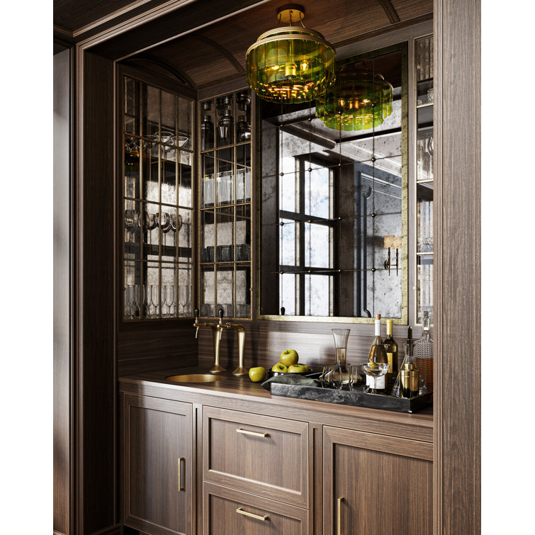 Green Glass and Gold 3-Light Semi Flush Mount