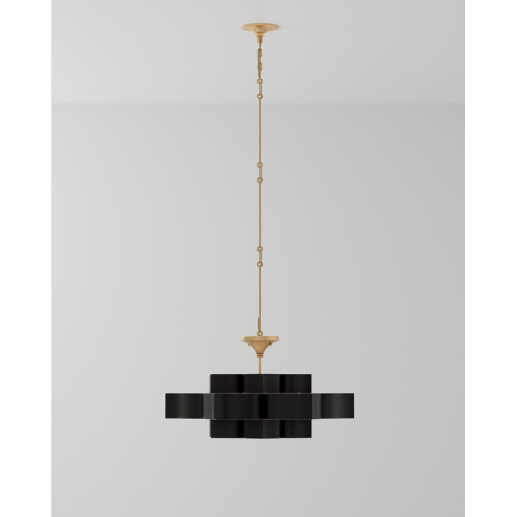 Satin Black and Contemporary Gold Leaf 6-Light Adjustable Chandelier
