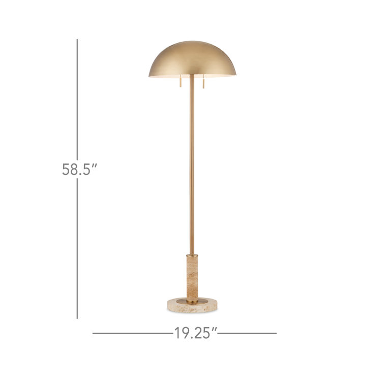 Adjustable Brass and Natural Stone Floor Lamp with Dome Shade