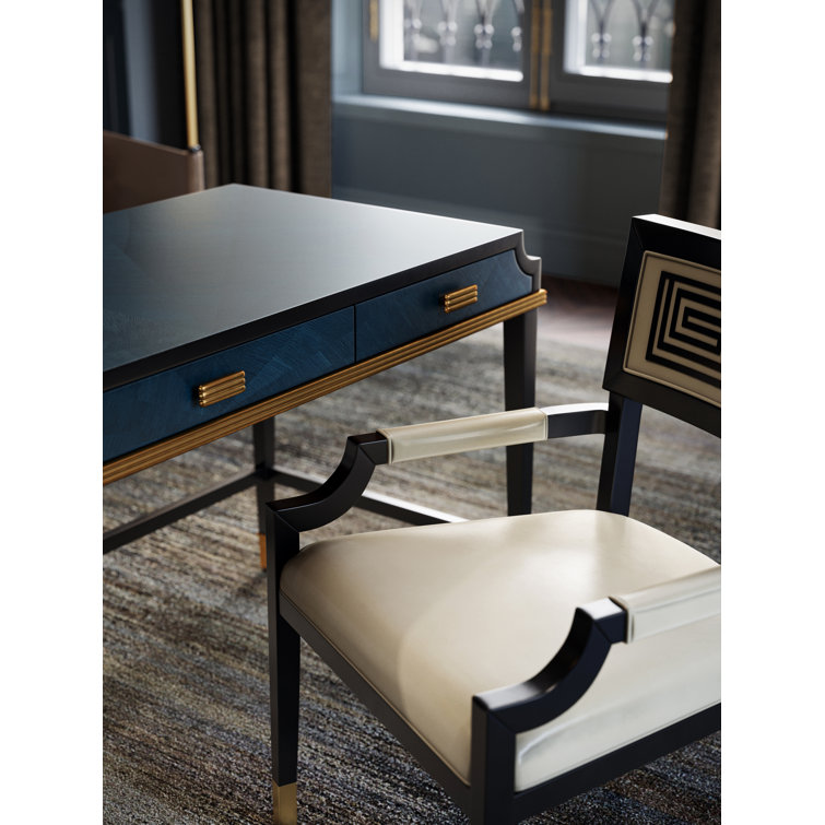 Artemis Black and Cream Leather Armchair with Metal Accents