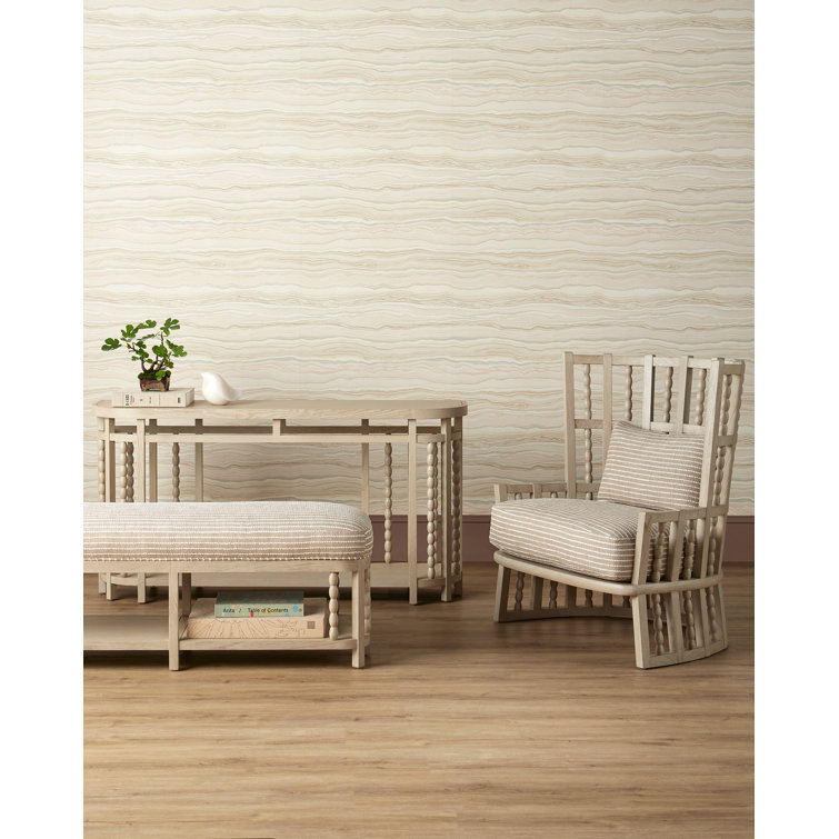 Demetria Handcrafted Fog Gray Wingback Chair in Mindi Wood