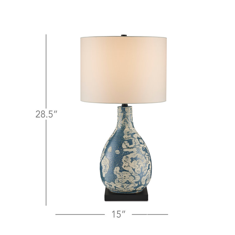 Vintage Blue Ceramic Table Lamp with Ivory Shade