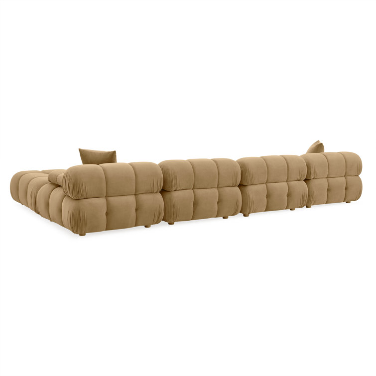 Brown Velvet Tufted Modular U-Shaped Sectional with Ottomans