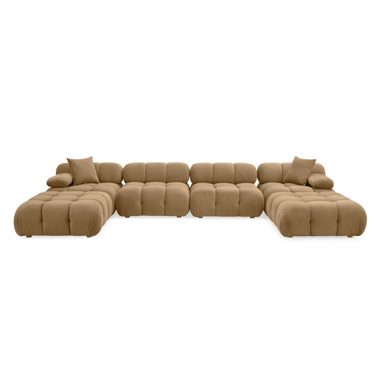 Brown Velvet Tufted Modular U-Shaped Sectional with Ottomans