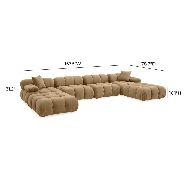 Brown Velvet Tufted Modular U-Shaped Sectional with Ottomans