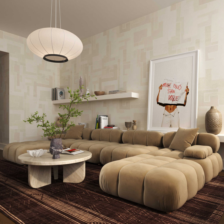 Brown Velvet Tufted Modular U-Shaped Sectional with Ottomans