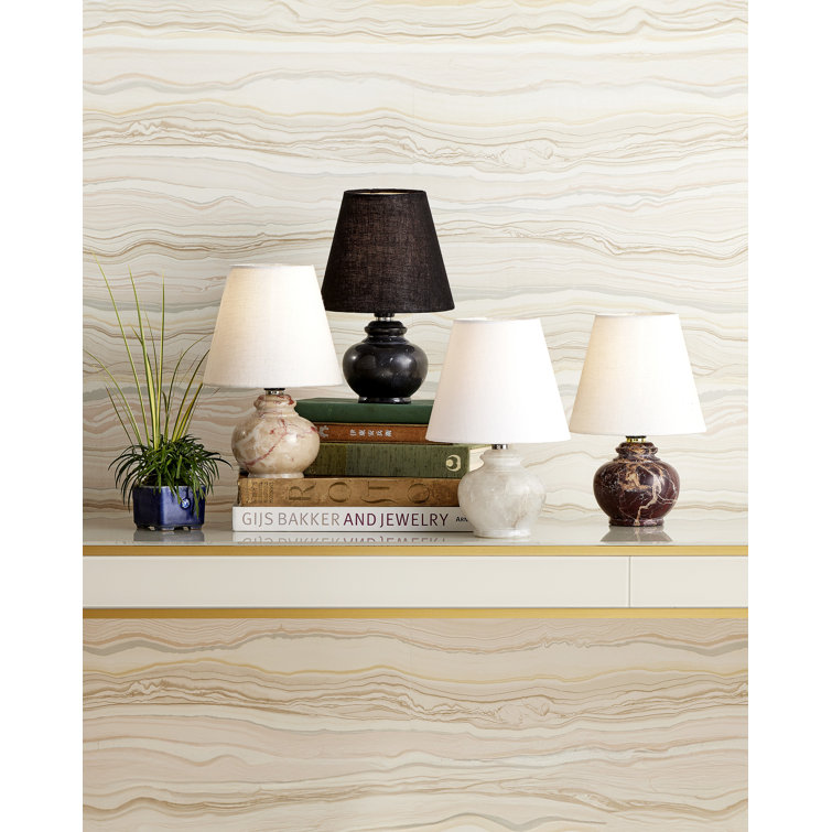 Benicio Black Marquina Marble Mini Table Lamp with Linen Shade