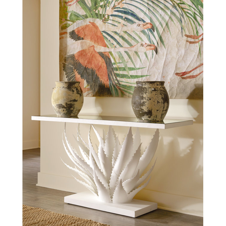 Agave White Mirrored Console Table with Metal Base