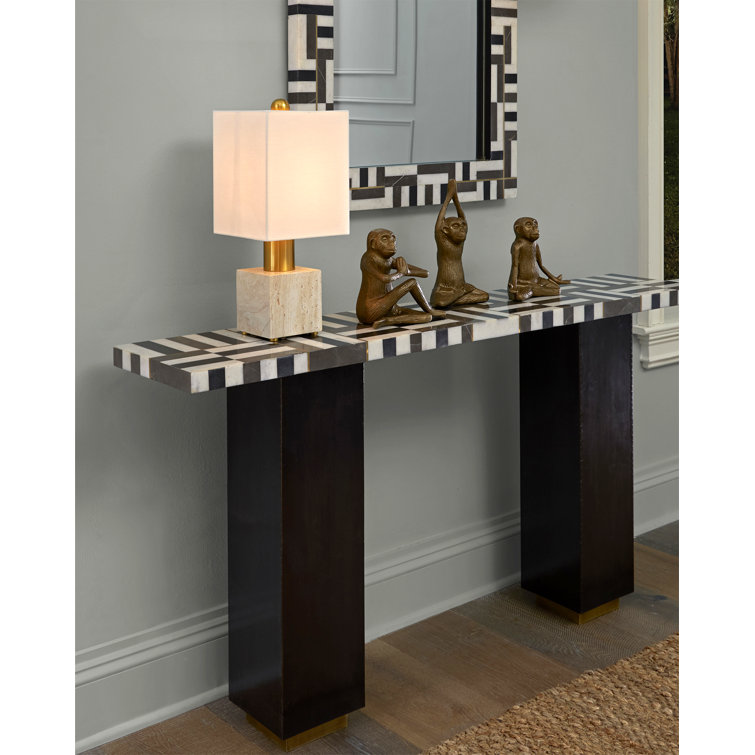 Gentry Black and White Marble Console Table with Brass Inlay