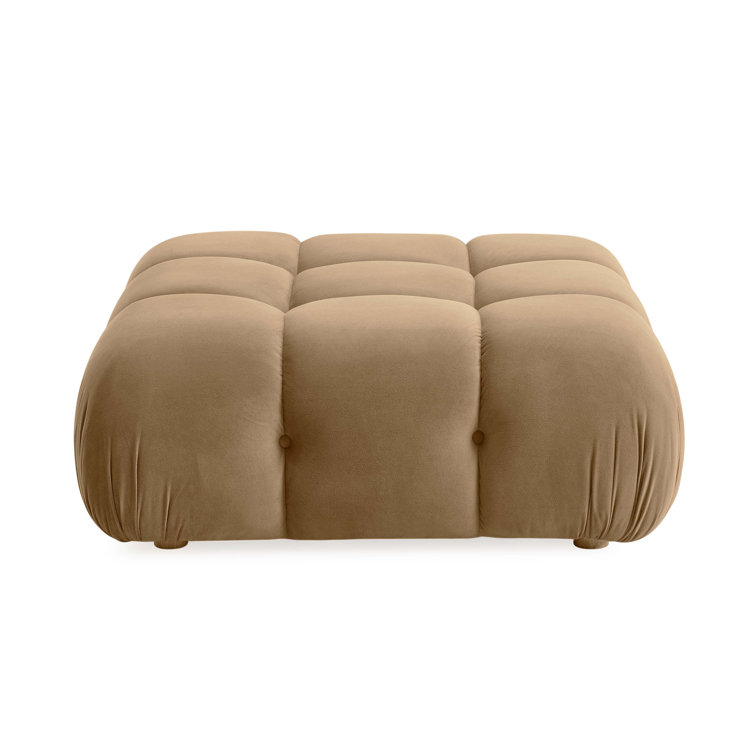 Brown Velvet Tufted Modular Ottoman with Solid Wood Frame