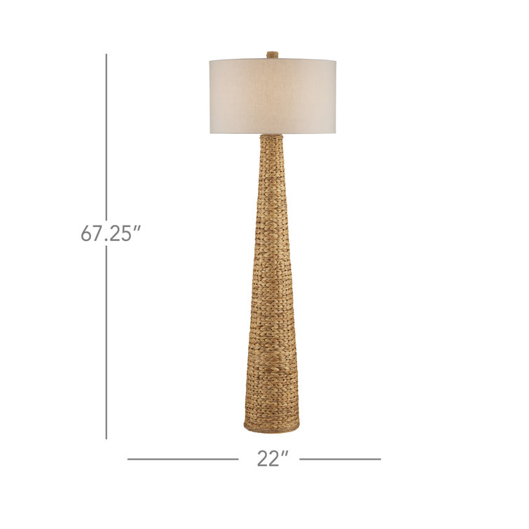 Natural Woven Floor Lamp with Off-White Linen Shade