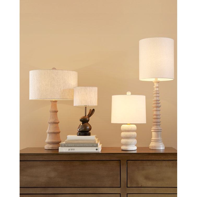 Beige Travertine Table Lamp with Bone Linen Shade