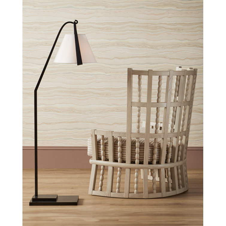 Demetria Handcrafted Fog Gray Wingback Chair in Mindi Wood