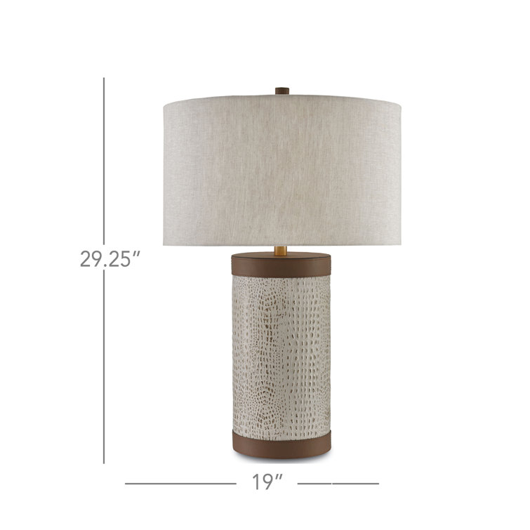 Baptiste Natural Linen and Brown Leather Table Lamp