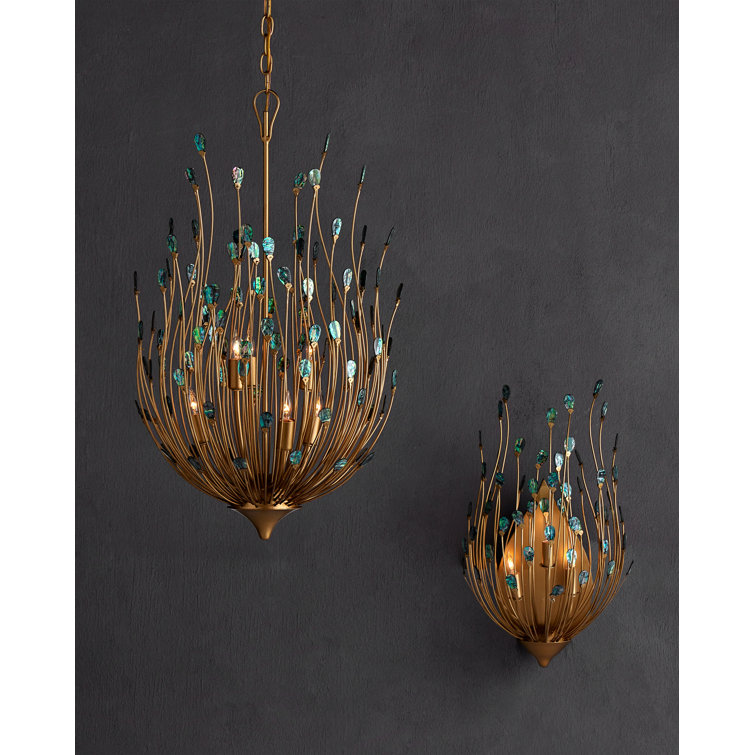 Elegant Gold and Turquoise 3-Light Dimmable Sconce