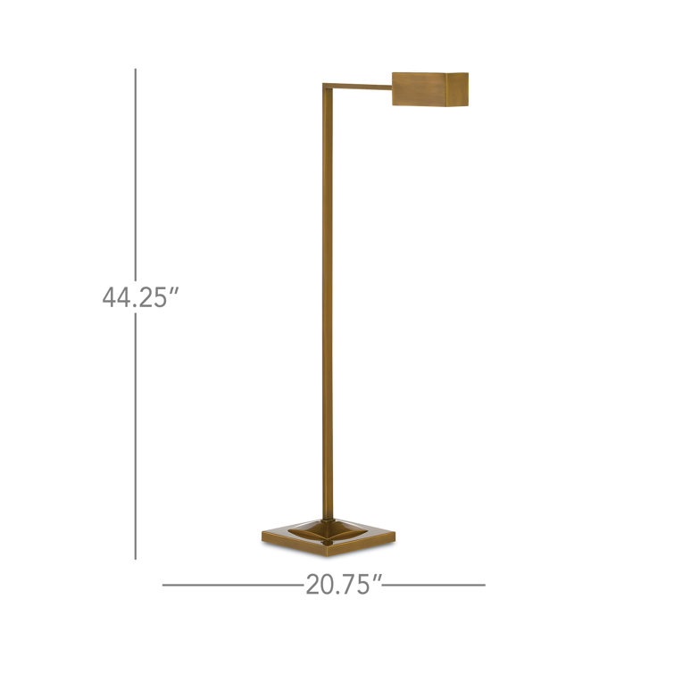 Polished Antique Brass Cordless Floor Lamp with Rectangular Shade