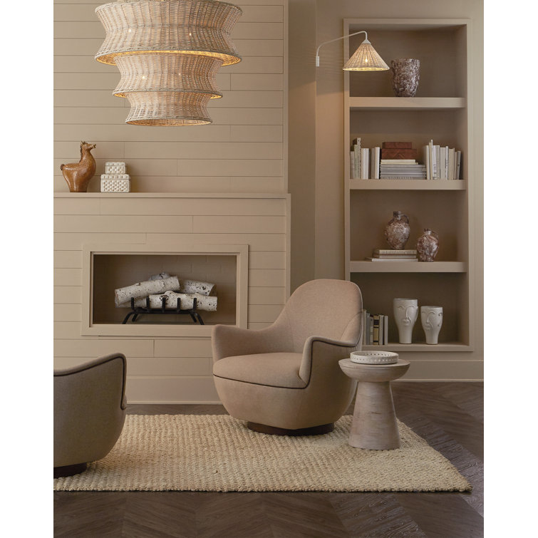 Whitewashed Round Wood and Metal Accent Table