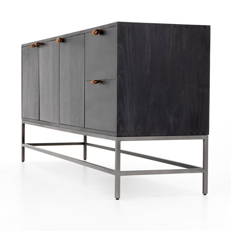 Auburn Poplar Wood 72" Sideboard with Leather Pulls and Iron Base