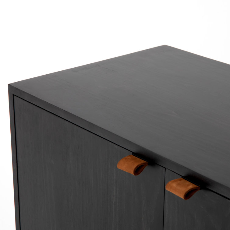 Auburn Poplar Wood 72" Sideboard with Leather Pulls and Iron Base